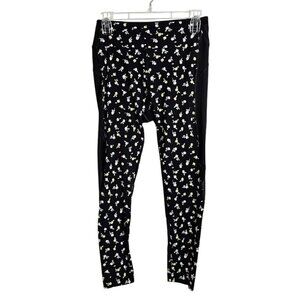 VICTORIA'S SECRET PINK Ultimate Leggings BLACK & YELLOW FLORAL size M Athleisure